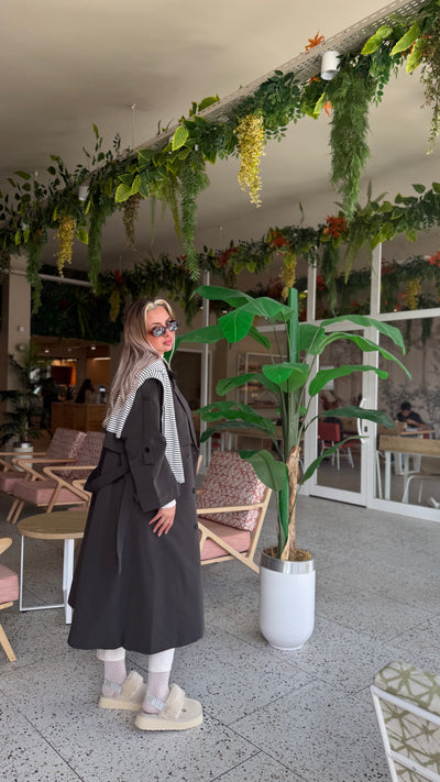 PREMIUM ACI KAHVE ASTARLI UZUN TRENÇKOT