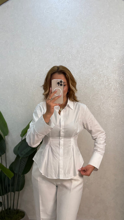 POPLİN KUMAŞ PİLELİ BEYAZ GÖMLEK