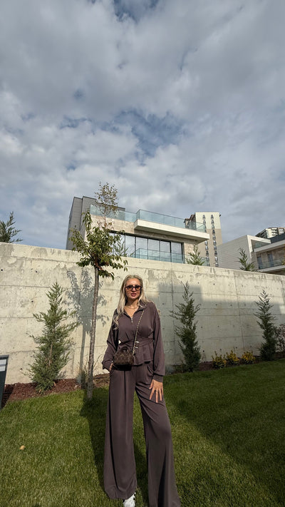 VİRAL MODAL KUMAŞ KAHVE CEKET TAKIM