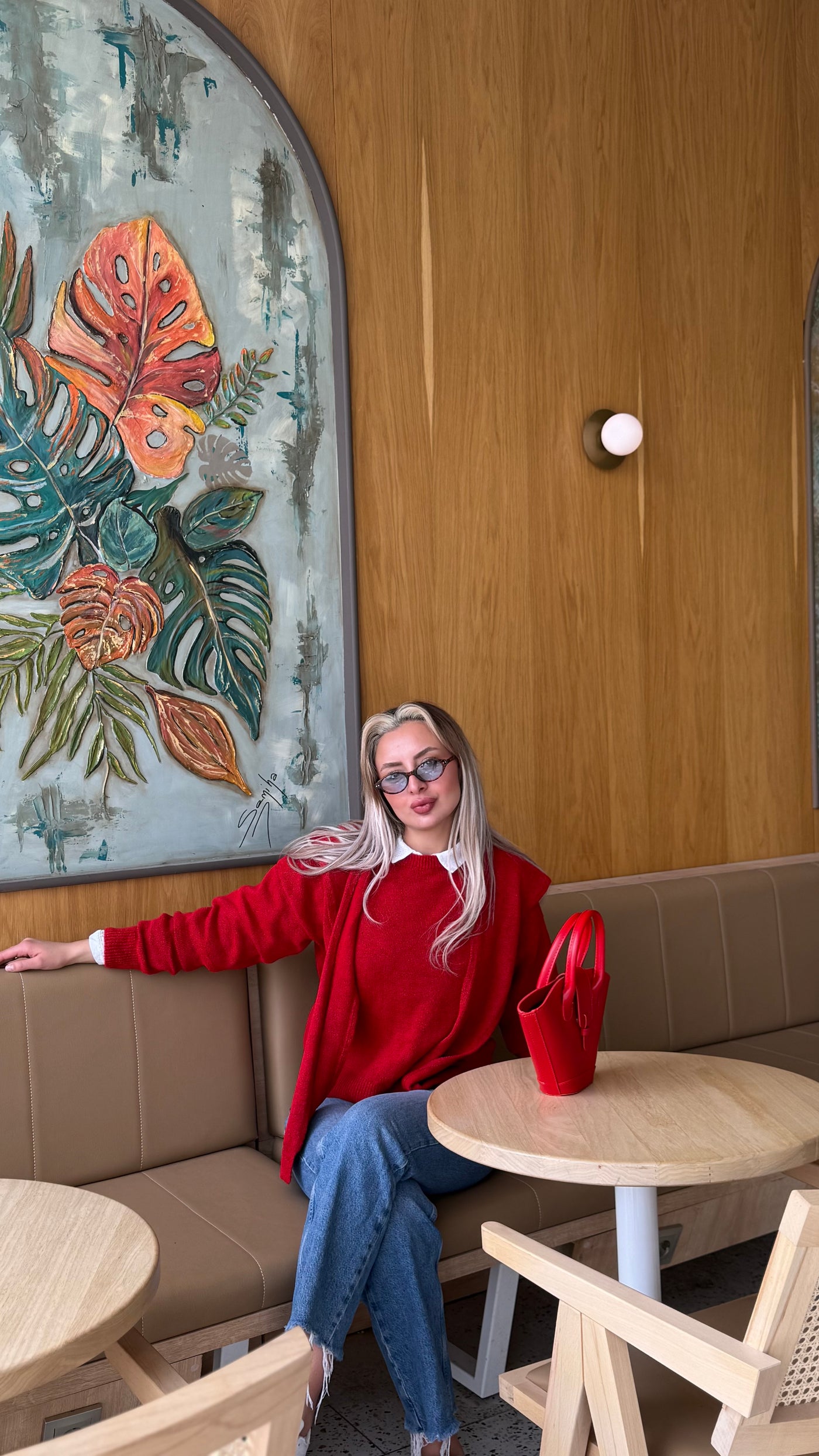 KIRMIZI ŞALLI TRİKO KAZAK