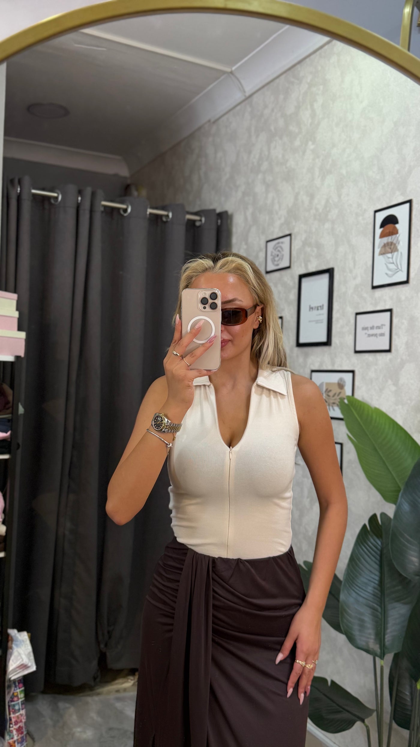 ÇİFT FERMUAR DETAYLI POLO YAKA KREM BASIC
