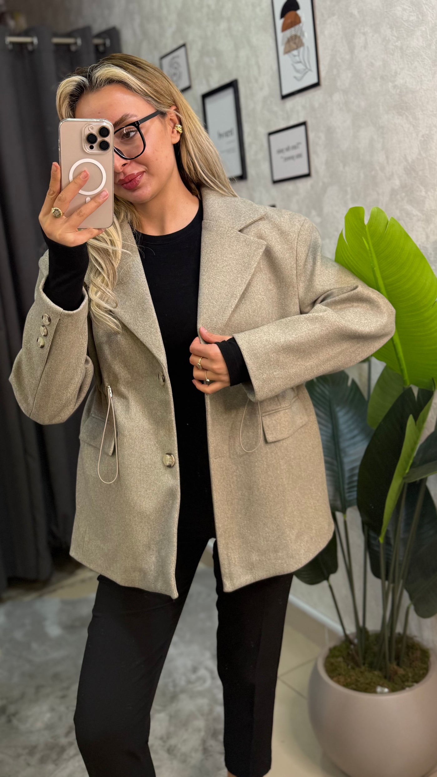 TASARIM KAŞE BEL AYARLAMALI HAKİ BLAZER