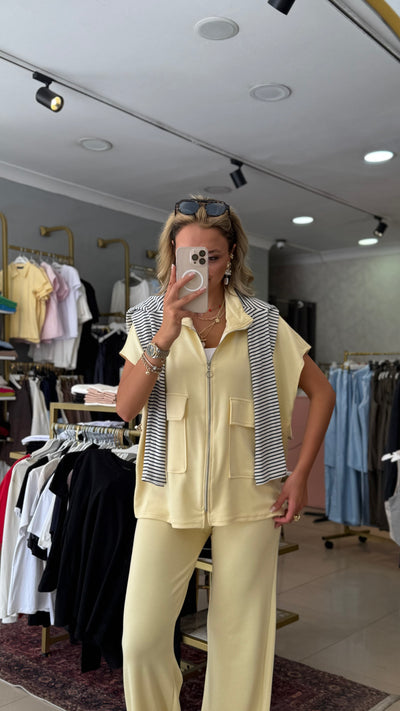 OYSH MODAL KUMAŞ YELEKLİ PALAZZO TAKIM
