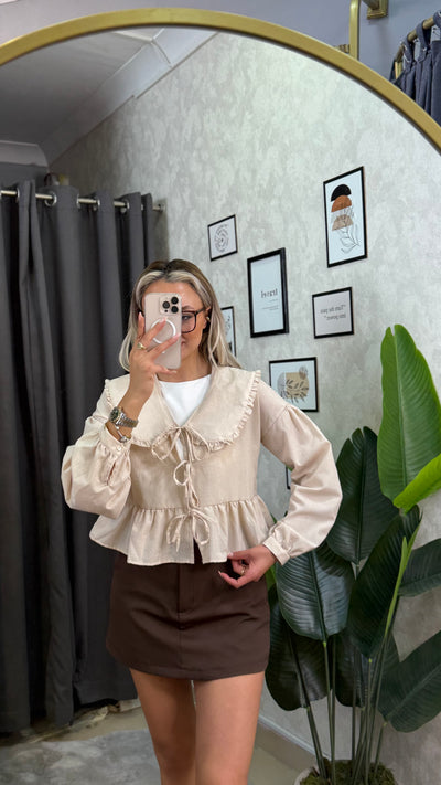 BEBE YAKA BAĞLAMALI BEJ GÖMLEK