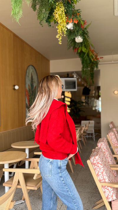 KIRMIZI ŞALLI TRİKO KAZAK