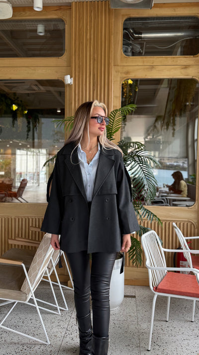 PREMIUM ANTRASİT KISA ASTARLI TRENÇKOT