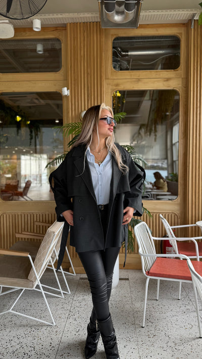 PREMIUM ANTRASİT KISA ASTARLI TRENÇKOT