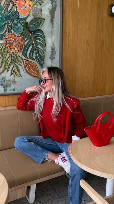 KIRMIZI ŞALLI TRİKO KAZAK