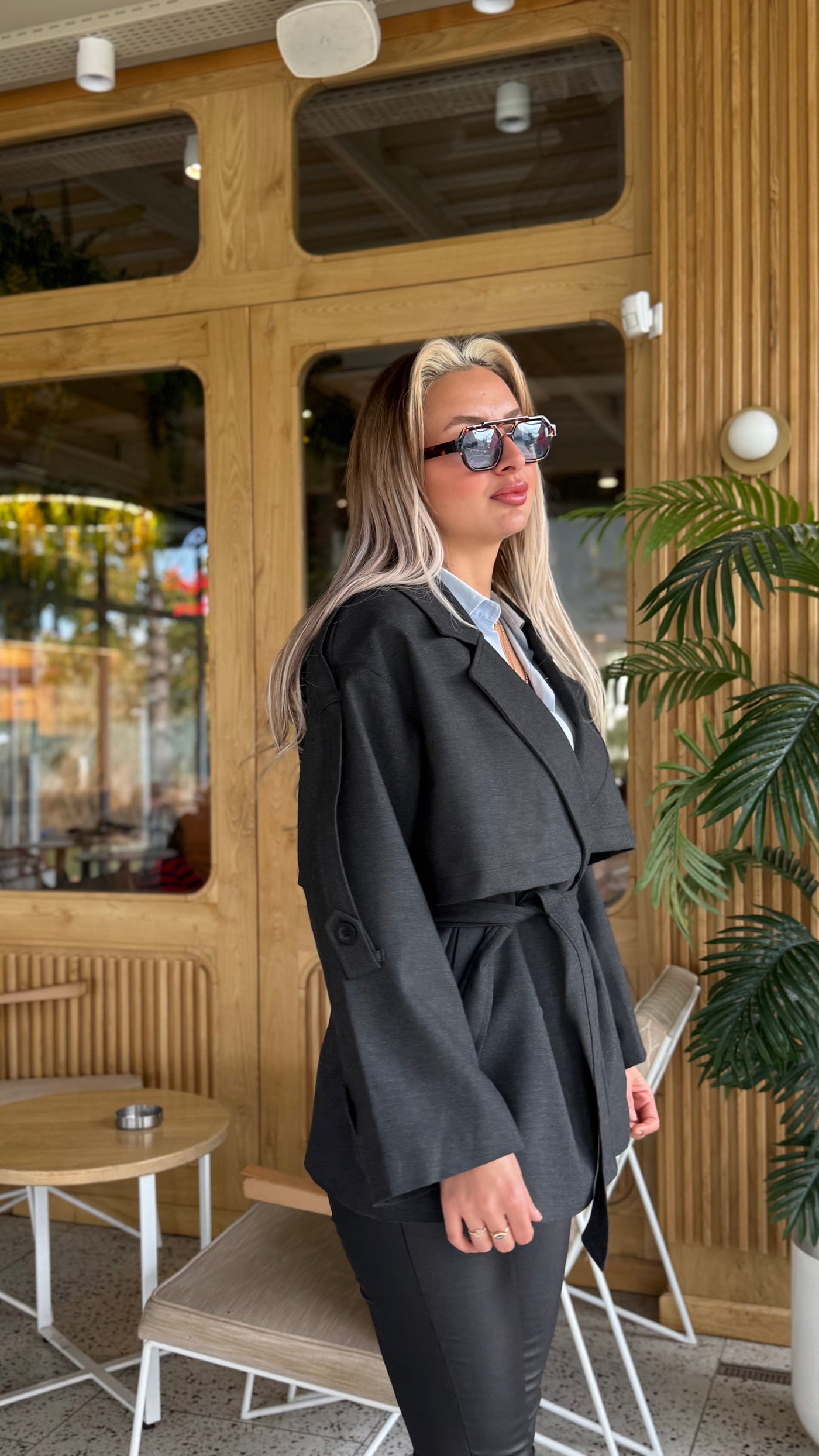 PREMIUM ANTRASİT KISA ASTARLI TRENÇKOT