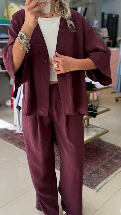 PREMIUM TENSEL BORDO KİMONO TAKIM
