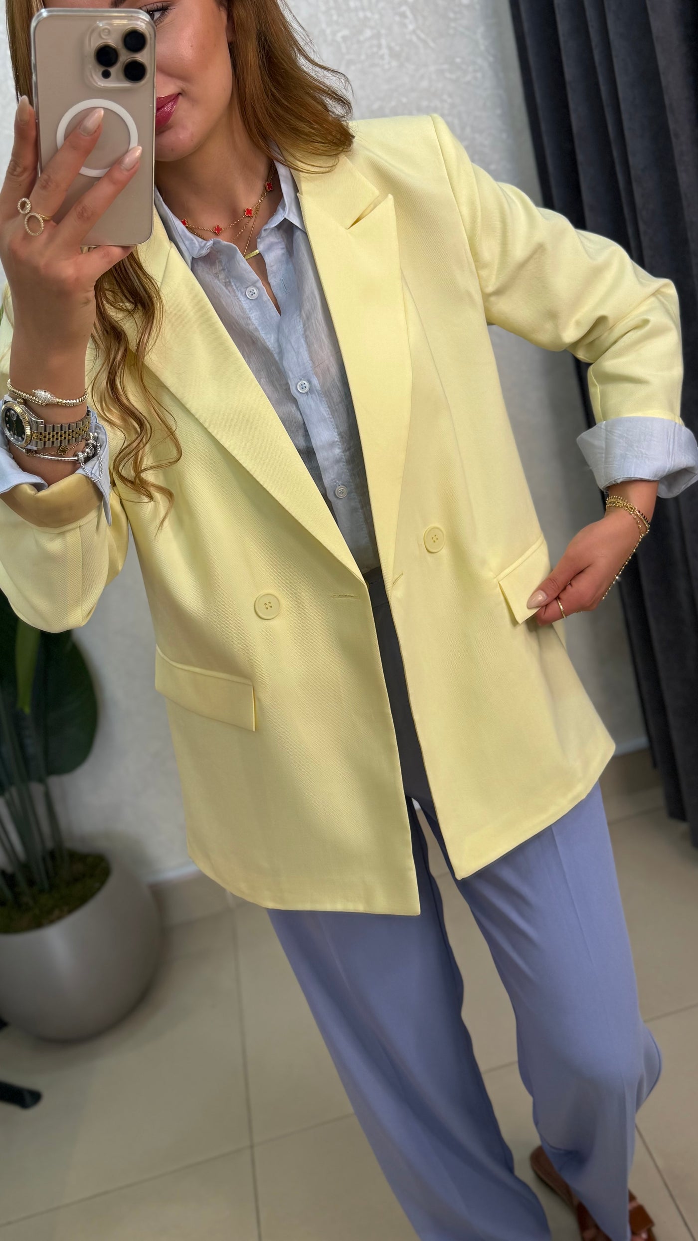 ASTARLI KETEN SARI BLAZER CEKET