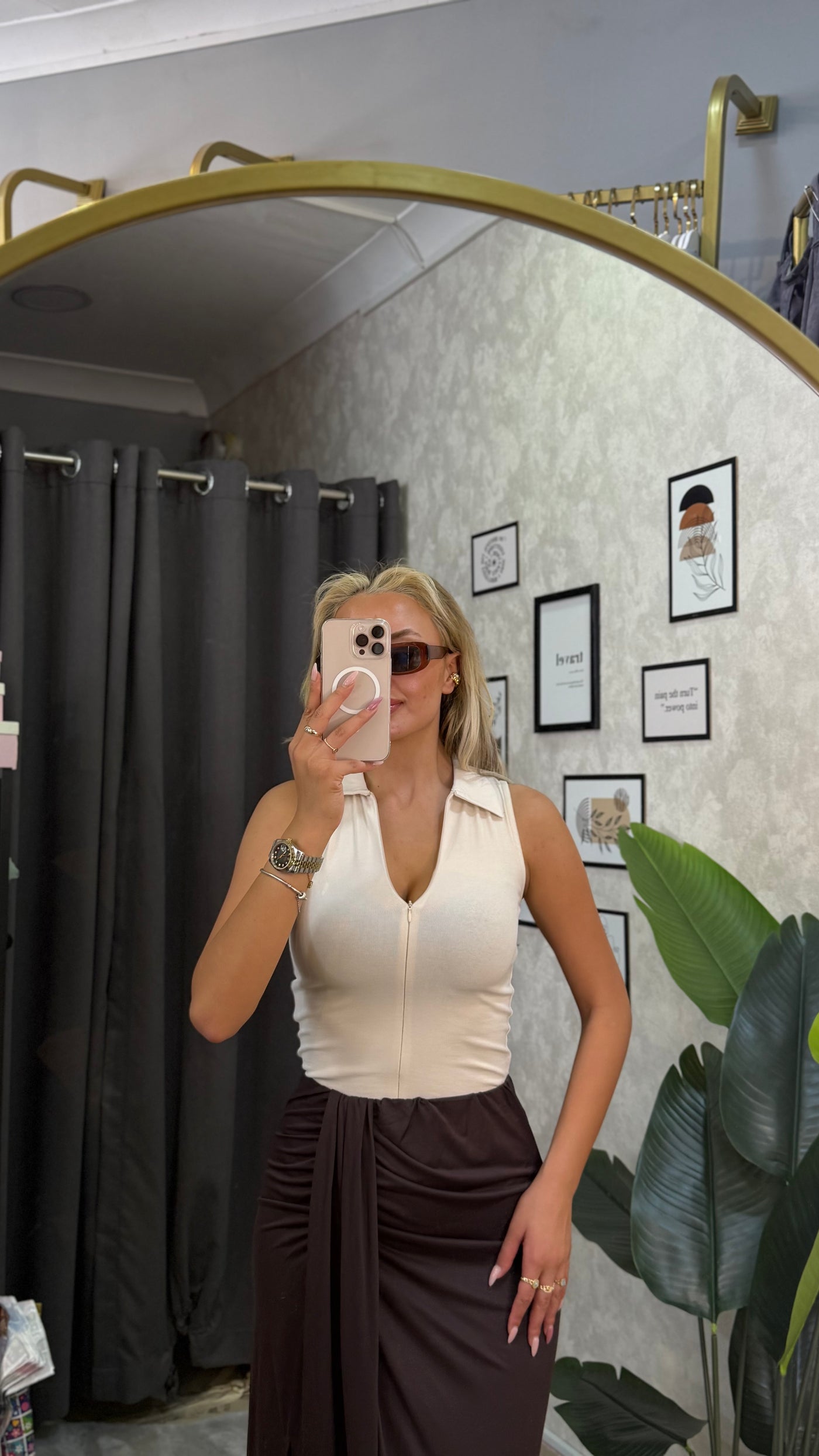 ÇİFT FERMUAR DETAYLI POLO YAKA KREM BASIC