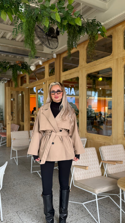 PREMIUM CAMEL KISA ASTARLI TRENÇKOT