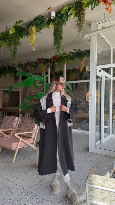 PREMIUM ACI KAHVE ASTARLI UZUN TRENÇKOT