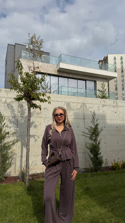 VİRAL MODAL KUMAŞ KAHVE CEKET TAKIM