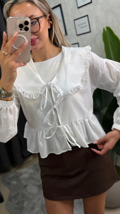 BEBE YAKA BAĞLAMALI BEYAZ GÖMLEK