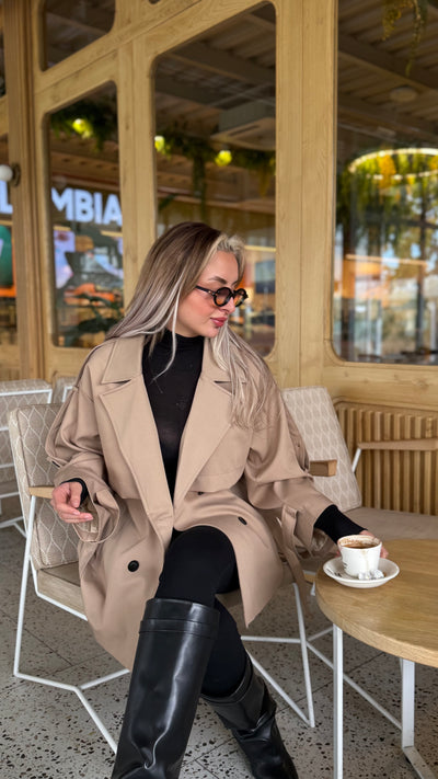 PREMIUM CAMEL KISA ASTARLI TRENÇKOT